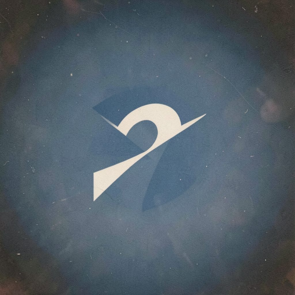 Flat round emblem logo centered on a plain backdrop, cool blue-gray tones, light grain